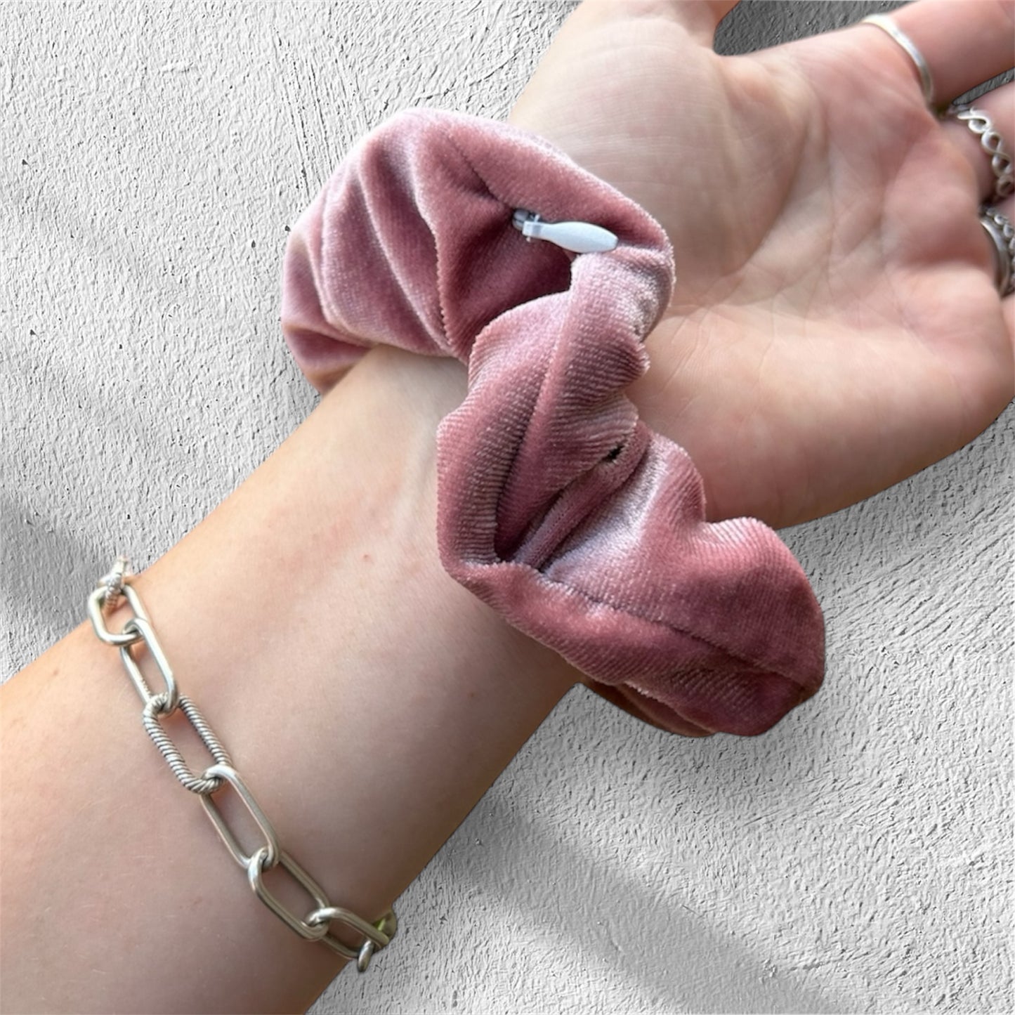 Crushed Pink Velvet Clare Pocket Scrunchie