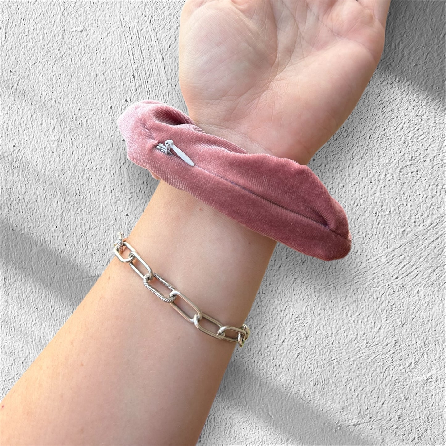 Crushed Pink Velvet Clare Pocket Scrunchie