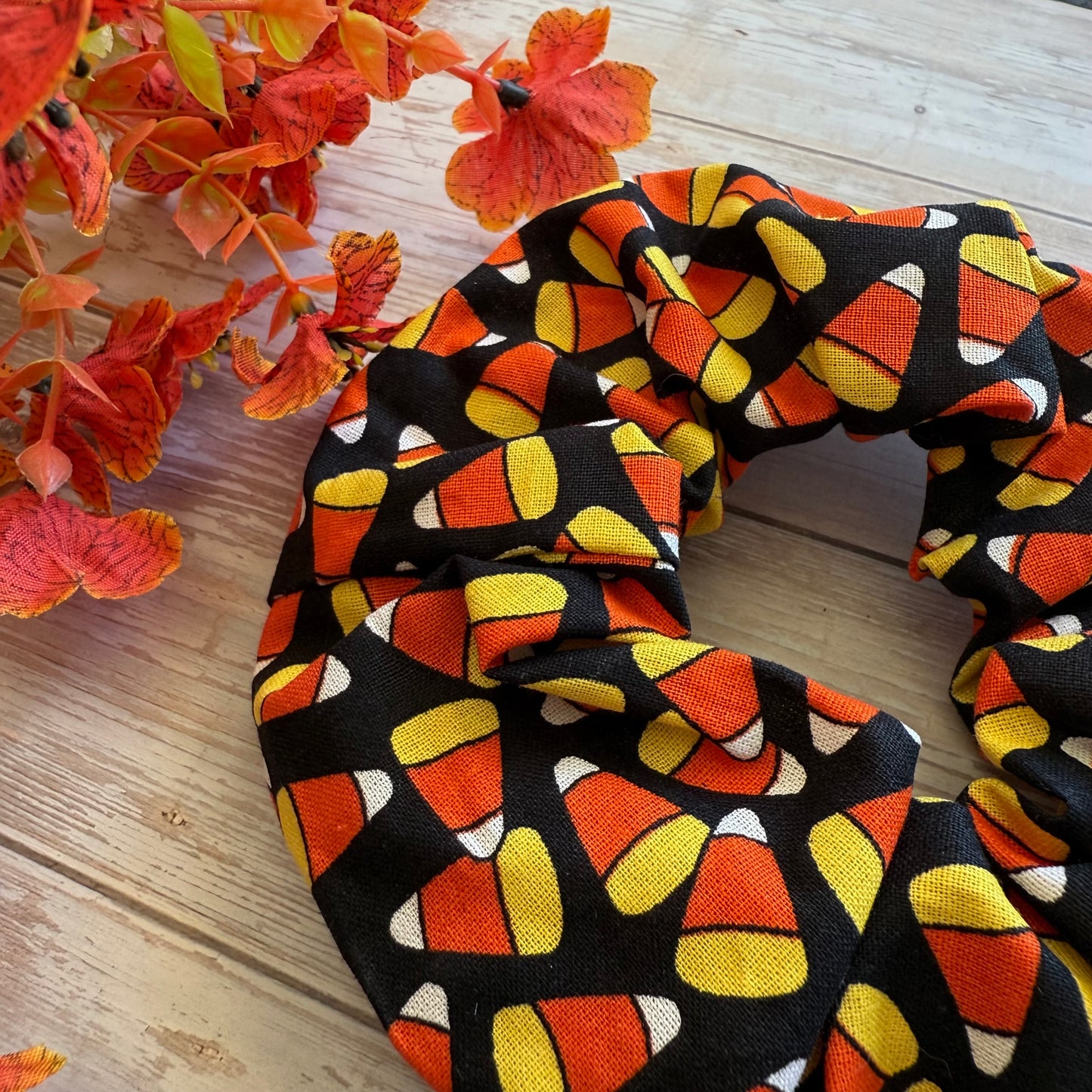 Spooky Candy Corn Halloween Scrunchie